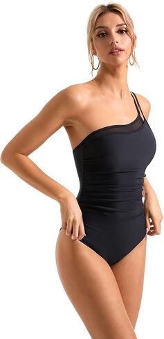 SUUKSESS Women Tummy Control One Piece Swimsuit Mesh One Shoulder Bathing Suit in Saudi Arabia