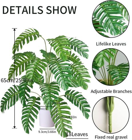 2pcs Artificial Palm Tree Fake Monstera Plants Indoor Tropical Palm Leaves Plastic Turtle Foliage Faux Green Plants for Home Office Garden Outdoor Decor (Palm and Monstera) in Saudi Arabia