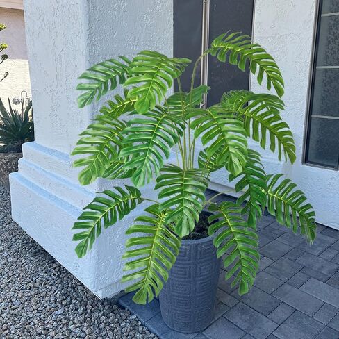 2pcs Artificial Palm Tree Fake Monstera Plants Indoor Tropical Palm Leaves Plastic Turtle Foliage Faux Green Plants for Home Office Garden Outdoor Decor (Palm and Monstera) in Saudi Arabia