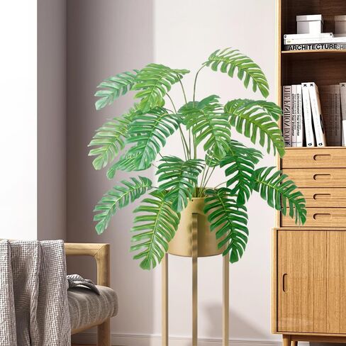 2pcs Artificial Palm Tree Fake Monstera Plants Indoor Tropical Palm Leaves Plastic Turtle Foliage Faux Green Plants for Home Office Garden Outdoor Decor (Palm and Monstera) in Saudi Arabia
