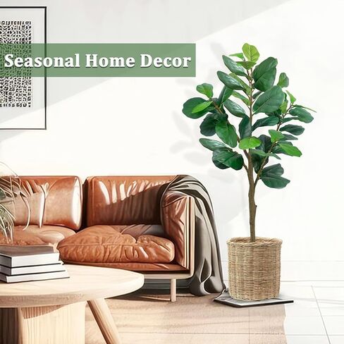 TURNMEON 5.4FT Tall Fiddle Fig Tree Artificial Ficus Lyrata Plants 65 Inch with Large Lifelike Faux Fiddle Silk Leaves Fake Tree in Pot for Indoor Outdoor Home Office Living Room Housewarming Decor in Saudi Arabia