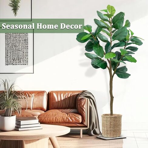 TURNMEON 5.4FT Tall Fiddle Fig Tree Artificial Ficus Lyrata Plants 65 Inch with Large Lifelike Faux Fiddle Silk Leaves Fake Tree in Pot for Indoor Outdoor Home Office Living Room Housewarming Decor in Saudi Arabia