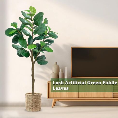 TURNMEON 5.4FT Tall Fiddle Fig Tree Artificial Ficus Lyrata Plants 65 Inch with Large Lifelike Faux Fiddle Silk Leaves Fake Tree in Pot for Indoor Outdoor Home Office Living Room Housewarming Decor in Saudi Arabia