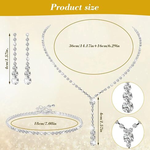 4Pcs Bridal Teardrop Necklace Dangle Earrings Rhinestone Bracelet Set Silver Wedding Jewelry Set for Women and Girls for Wedding Party in Saudi Arabia