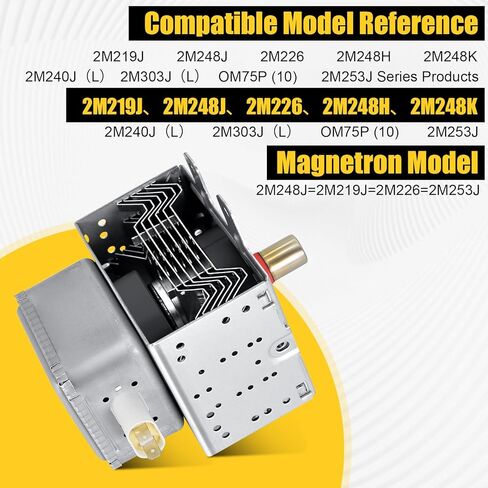 New Upgraded W10693025 Magnetron 2M253J(XB), Air Cooled Microwave Oven Magnetron, 1000 Watt Power for 2M240J (L) 2M303J (L) OM75P (10) 2M219J 2M226 2M248J 2M248J(XB) (Foot Hole 2) in Kuwait