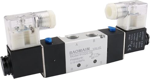 صمام هواء لولبي هوائي من Baomain 4V220-08 5 Way 2 Position PT 1/4 '' ملف مزدوج يعمل بالتحكم الكهربائي (AC 110V) in Saudi Arabia