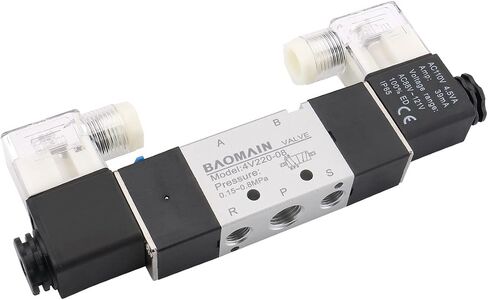صمام هواء لولبي هوائي من Baomain 4V220-08 5 Way 2 Position PT 1/4 '' ملف مزدوج يعمل بالتحكم الكهربائي (AC 110V) in Saudi Arabia