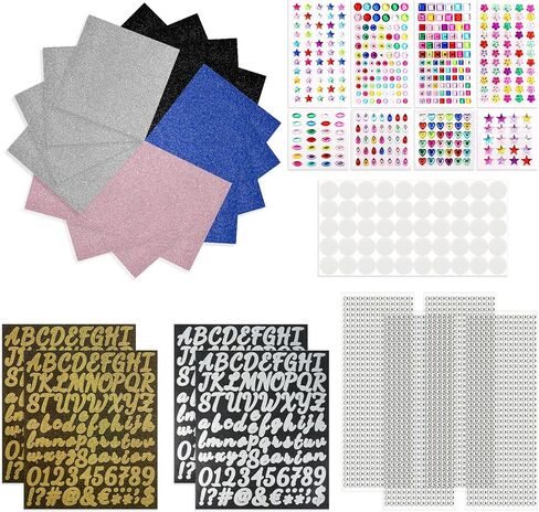 SPOKKI Graduation Cap Decorations Kit,- 16 Pcs Glitter Cardstock For Graduation Cap Topper,Alphabet Stickers,Crystal Stickers For Graduation Caps Decoration (B) in Saudi Arabia