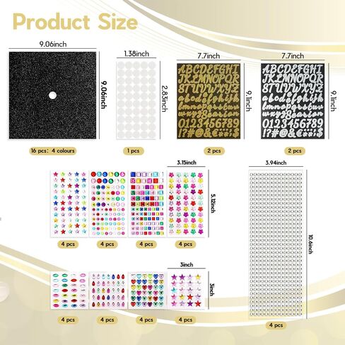 SPOKKI Graduation Cap Decorations Kit,- 16 Pcs Glitter Cardstock For Graduation Cap Topper,Alphabet Stickers,Crystal Stickers For Graduation Caps Decoration (B) in Saudi Arabia