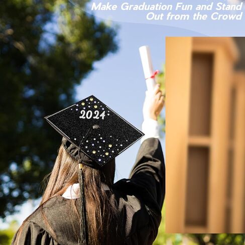 SPOKKI Graduation Cap Decorations Kit,- 16 Pcs Glitter Cardstock For Graduation Cap Topper,Alphabet Stickers,Crystal Stickers For Graduation Caps Decoration (B) in Saudi Arabia