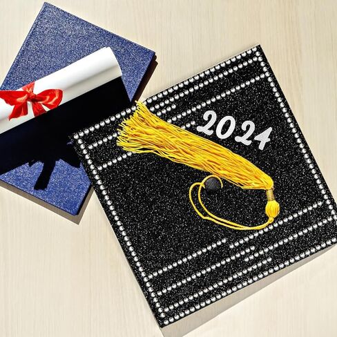 SPOKKI Graduation Cap Decorations Kit,- 16 Pcs Glitter Cardstock For Graduation Cap Topper,Alphabet Stickers,Crystal Stickers For Graduation Caps Decoration (B) in Saudi Arabia