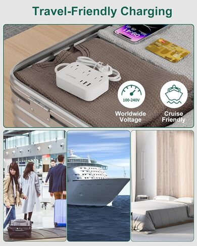European Travel Plug Adapter(13A), US to Europe Plug Adapter with USB C(3.4A), 3 AC Outlets 3 USB Ports 5ft Extension Cord, Type E/F International Power Adapter for USA to Germany France Iceland Spain in Saudi Arabia