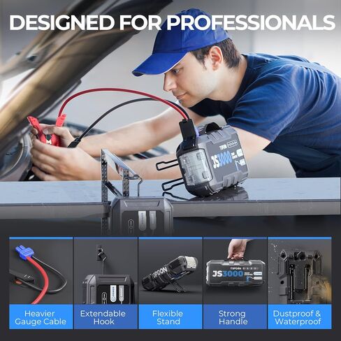 TOPDON 1500A Car Battery Jump Starter, Portable 12V Car Starter, JS1500 Lithium Battery Booster (Up to 6.5L Gas, 4.0L Diesel) with Smart Clamp Cables, USB Quick Charge, LED Flashlight in Saudi Arabia