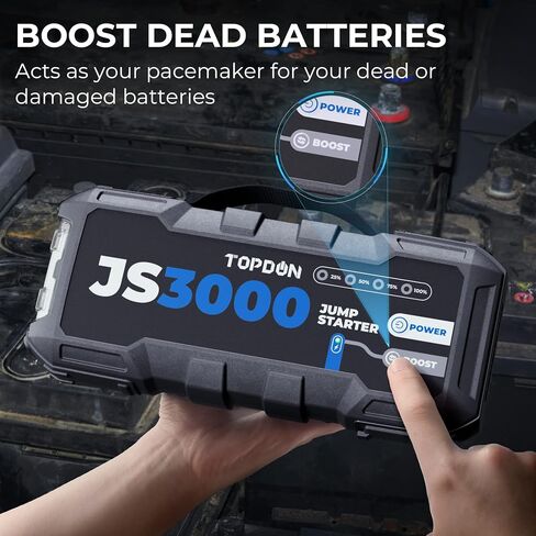 TOPDON 1500A Car Battery Jump Starter, Portable 12V Car Starter, JS1500 Lithium Battery Booster (Up to 6.5L Gas, 4.0L Diesel) with Smart Clamp Cables, USB Quick Charge, LED Flashlight in Saudi Arabia