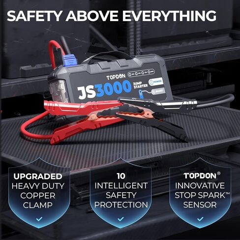 TOPDON 1500A Car Battery Jump Starter, Portable 12V Car Starter, JS1500 Lithium Battery Booster (Up to 6.5L Gas, 4.0L Diesel) with Smart Clamp Cables, USB Quick Charge, LED Flashlight in Saudi Arabia
