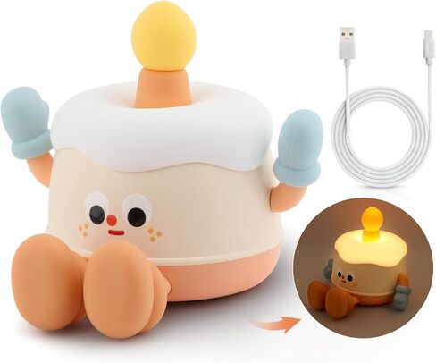 Night Light for Kids,Cute Birthday Cake Night Lights,Rechargeable Silicone Nursery Lamp,3 Levels of Brightness Adjustable,Timer,Tap Control,Lamp for Christmas Birthday Party Gift(Cake) in Saudi Arabia
