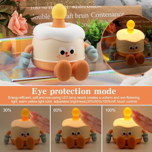 Night Light for Kids,Cute Birthday Cake Night Lights,Rechargeable Silicone Nursery Lamp,3 Levels of Brightness Adjustable,Timer,Tap Control,Lamp for Christmas Birthday Party Gift(Cake) in Saudi Arabia