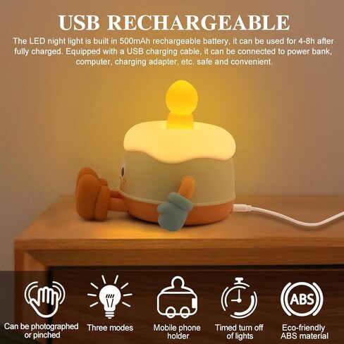 Night Light for Kids,Cute Birthday Cake Night Lights,Rechargeable Silicone Nursery Lamp,3 Levels of Brightness Adjustable,Timer,Tap Control,Lamp for Christmas Birthday Party Gift(Cake) in Saudi Arabia