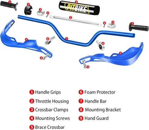 RUTU Universal 7/8" CNC Motrocycle Handlebar & Handguards Kit with Grips-Chest Pad-Throttle Housing Clamp,All-Round Protection of Riding Safety,Fit CRF YZF KXF KLX RMZ DRZ Pit Bike ATV-Blue & Black in Kuwait