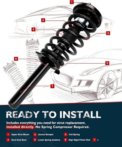 Rear Struts Shock Compatible with Escape 2008-2012, Mariner 2008-2011, Tribute 2008-2011, Shock Absorber 37318 * 2, Struts with Coil Spring SAA00O 2 Pcs in Saudi Arabia