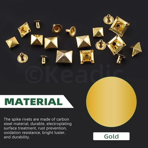 Keadic 300Pcs Gold Punk Spike Studs Assortment Set with Plastic Case, 6mm/7mm/8mm/9mm/10mm/12mm Square Pyramid Rivet Nailheads Leathercraft Decorations for DIY Leather Clothing Shoes Bags in Saudi Arabia