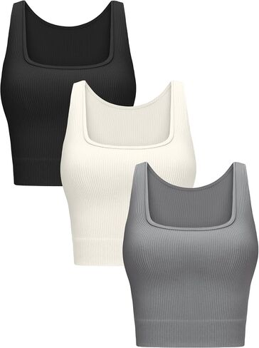 VVX Women's 3 Piece Ribbed Crop Tank Tops - Square Neck Seamless Workout Cropped Top Yoga Tanks for Women in Saudi Arabia