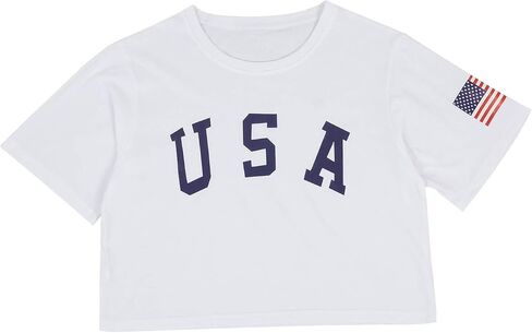 Anna-Kaci Women's Letter Print Crop Top Summer Short Sleeve July 4th USA American Flag T-Shirt in Saudi Arabia