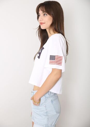 Anna-Kaci Women's Letter Print Crop Top Summer Short Sleeve July 4th USA American Flag T-Shirt in Saudi Arabia