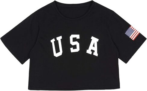 Anna-Kaci Women's Letter Print Crop Top Summer Short Sleeve July 4th USA American Flag T-Shirt in Saudi Arabia