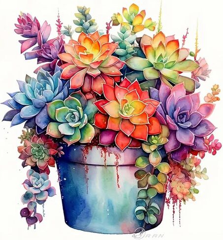 MXJSUA Round Diamond Art Painting Kit,5D Diamond Gem Art Kit Painting for Adults,DIY Diamond Art Painting Gemstone Art Home Wall Decoration,Colorful Succulent,12x12 Inch/30x30cm in Saudi Arabia