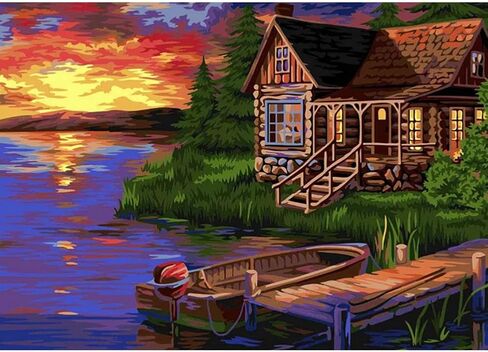 PFFNGPEN Diamond Art Painting Kits for Adults, DIY Lake Scenery House Diamond Art Kits for Beginners, 5D Sunset Full Drill Gem Art for Home Wall Decor Craft Gifts 15.7x11.8inch in Saudi Arabia