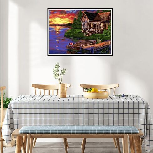 PFFNGPEN Diamond Art Painting Kits for Adults, DIY Lake Scenery House Diamond Art Kits for Beginners, 5D Sunset Full Drill Gem Art for Home Wall Decor Craft Gifts 15.7x11.8inch in Saudi Arabia