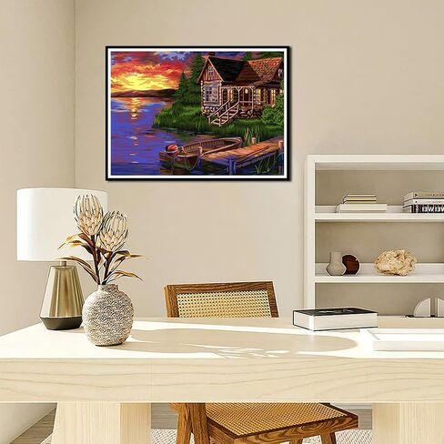 PFFNGPEN Diamond Art Painting Kits for Adults, DIY Lake Scenery House Diamond Art Kits for Beginners, 5D Sunset Full Drill Gem Art for Home Wall Decor Craft Gifts 15.7x11.8inch in Saudi Arabia