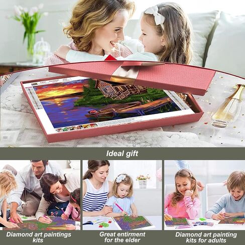 PFFNGPEN Diamond Art Painting Kits for Adults, DIY Lake Scenery House Diamond Art Kits for Beginners, 5D Sunset Full Drill Gem Art for Home Wall Decor Craft Gifts 15.7x11.8inch in Saudi Arabia