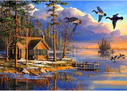 PFFNGPEN Diamond Art Painting Kits for Adults, DIY Lake Scenery House Diamond Art Kits for Beginners, 5D Sunset Full Drill Gem Art for Home Wall Decor Craft Gifts 15.7x11.8inch in Saudi Arabia