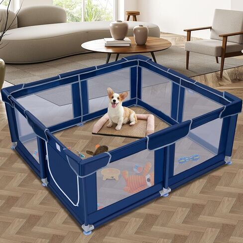 Dog Playpen 50 × 50 inch, Puppy Playpen, Dog Play Pen Indoors, 27" Height Pet PlayPen for Small and Medium Dogs, Dog Fence Indoor & Outdoor, Dog Play Yard with Zipper Door in Kuwait