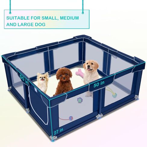 Dog Playpen 50 × 50 inch, Puppy Playpen, Dog Play Pen Indoors, 27" Height Pet PlayPen for Small and Medium Dogs, Dog Fence Indoor & Outdoor, Dog Play Yard with Zipper Door in Kuwait