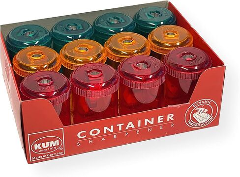 صندوق Kum 431KM مكون من 12 مبراة أقلام رصاص ذات شفرات فولاذية بفتحة واحدة، ألوان متنوعة؛ حاوية من البوليسترين مع مسمار علوي؛ مبراة داخلية مصنوعة من سبائك المغنيسيوم المطحونة؛ شفرات من الفولاذ عالي الكربون in Kuwait