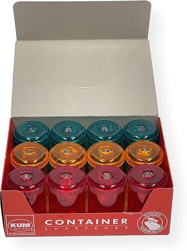 صندوق Kum 431KM مكون من 12 مبراة أقلام رصاص ذات شفرات فولاذية بفتحة واحدة، ألوان متنوعة؛ حاوية من البوليسترين مع مسمار علوي؛ مبراة داخلية مصنوعة من سبائك المغنيسيوم المطحونة؛ شفرات من الفولاذ عالي الكربون in Kuwait