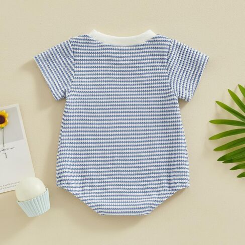 Newborn Baby Girl Boy Clothes Short Sleeve Stripe Bubble Romper Waffle Bodysuit Tshirt Cute Summer Outfit in Saudi Arabia