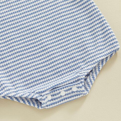 Newborn Baby Girl Boy Clothes Short Sleeve Stripe Bubble Romper Waffle Bodysuit Tshirt Cute Summer Outfit in Saudi Arabia