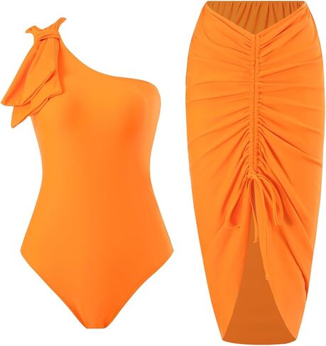 IMEKIS Women 2 Piece Swimsuit Monokini with Cover Ups Ruffles Tropical Bikini Set Summer Holiday Bathing Suits in Saudi Arabia