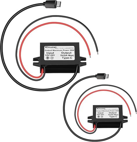 محول طاقة تيار مستمر 12 فولت/24 فولت إلى 5 فولت USB C، واجهة من النوع C، 5 أمبير 25 وات، محول طاقة وحدة باك مقاومة للماء متوافق مع Raspberry Pi 4، الهواتف المحمولة 2 حزمة in Kuwait