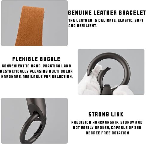 Car Key Chain Ring Clip, Leather Multifunctional Auto Key Fob Rings Keychain with Keyrings Buckle for Men Women（Black） in Saudi Arabia