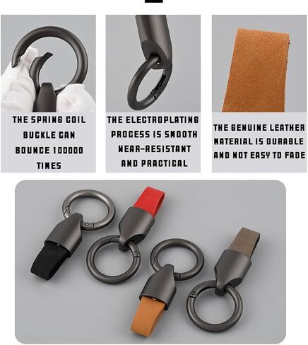 Car Key Chain Ring Clip, Leather Multifunctional Auto Key Fob Rings Keychain with Keyrings Buckle for Men Women（Black） in Saudi Arabia