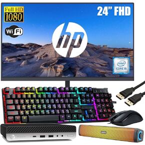 HP ProDesk 600 G4 Mini Desktop Computer with 24" Monitor,Desktop PC Speakers,Intel Core i5-8500T 3.5GHz, 8GB RAM, 256GB SSD,Keyboard & Mouse,USB-C,Display Port, WiFi & BT, Windows 10 Pro (Renewed)