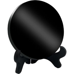Black Obsidian Scrying Mirror, Obsidian Mirror with Stand and Bag for Divination, Meditation, Healing, Feng Shui (100mm(4.0in))
