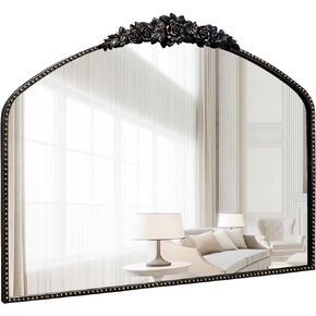 Antique Gold Arch Wall Mirror, 48"x30" Traditional Vintage Mantel Mirror with Ornate Metal Frame, Baroque Victorian Mirror for Fireplace/Entryway/Bathroom/Living Room/Dining room