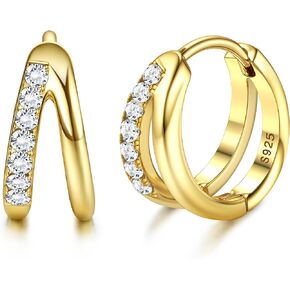 Dochais Sterling Silver Gold Huggie Hoop Earrings for Women14K Gold Plated Double Hoop Earrings Small Lightweight Trendy Sterling Silver Huggie Hoops, Hypoallergenic for Sensitive Ears