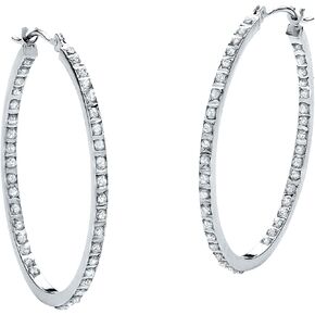 PalmBeach Platinum-plated Sterling Silver Genuine Diamond Accent Inside Out Hoop Earrings (31mm)